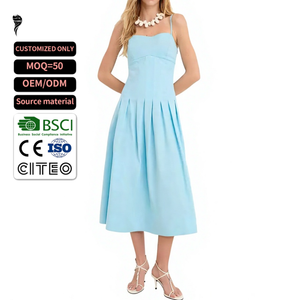 Nouvelle arrivée, robe midi légère à bretelles spaghetti personnalisée, dos smocké, plissée, coupe évasée, robe d'été pour femmes - Product Image 1