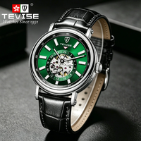 Montre mécanique automatique squelette en cuir pour homme TEVISE avec logo personnalisé, étanche, Reloj Hombre