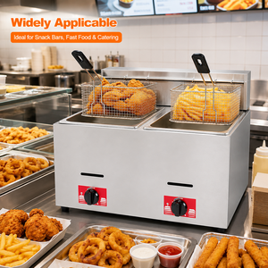 Friteuse à gaz professionnelle de comptoir, double cuve, double panier, en acier inoxydable, équipement de friture profonde pour restaurant, snack-bar, cuisine - Product Image 5