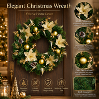 Karangan Bunga Natal Dekorasi Natal Rangkaian Bunga Natal Premium Emas Pinecone Floral Dekorasi Rumah Hotel Pemasok Grosir