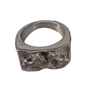 yunnique Men's <b>Titanium</b> Steel Wide <b>Ring</b> Silver Gray Irregular Meteorite Texture Hip Hop Fashion Jewelry Gift - Product Image 5