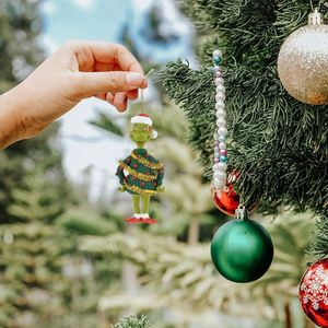 Décorations de Noël amusantes en gros, ornements suspendus en acrylique vert Grinch pour sapin de Noël, accessoires de décoration - Product Image 6