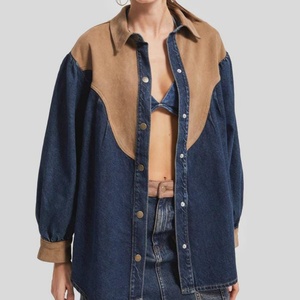 Camisa Vaquera con Gráficos de Roca en Contraste para Mujer, Estilo Western, Chaqueta Vaquera para Mujer - Product Image 1