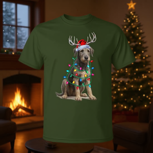 T-shirt Irish Wolfhound avec lumières de Noël, chapeau du Père Noël et rennes - Product Image 3