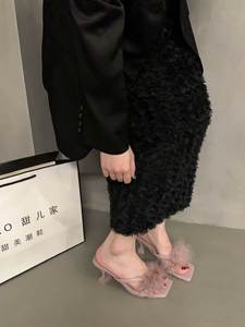 New <strong>Women's</strong> High Heels Fluffy Slippers Anti-Slip Steel Toe Flip-Flops Sandals With Fairy Style for - Product Image 2