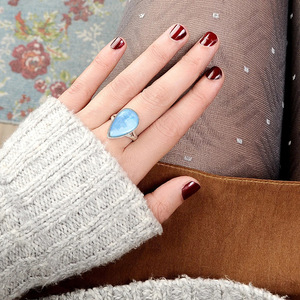 Anello A077 con Acquamarina a Goccia, Pietra Naturale con Incastonatura a Castone, Anelli Unisex alla Moda, Gioielli Regalo - Product Image 3