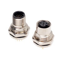 CAZN M12 Prise métallique étanche IP67 à montage sur panneau, 2-17 broches, codage A, verrouillage avant/arrière, connecteur mâle/femelle pour PCB, installable sur site