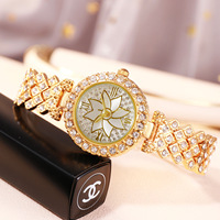 Jam Tangan Quartz Wanita Model Kecil Harum dan Anggun, Set Jam Tangan Gelang Berhias Berlian Motif Bunga, Jam Tangan Lengkap