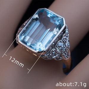 Anillo de cóctel para mujer F629, oro macizo de 18 quilates, topacio con corte esmeralda, engaste geométrico, anillos finos de compromiso - Product Image 6