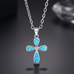 Vente flash - Pendentif en argent sterling 925 avec croix en opale bleue - Cadeau - Product Image 3