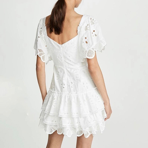 Nouvelle robe d'été avec dentelle multicouche et manches à volants brodés, robe en coton brodée sur mesure - Product Image 2