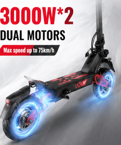 สกู๊ตเตอร์ออฟโรด 3000W*2 ยางใหญ่ 11 นิ้ว ความเร็ว 75 กม./ชม. มอเตอร์คู่ แบตเตอรี่ 60V 28Ah ระยะทางไกล รุ่น H8 มีสินค้าในคลัง EU - Product Image 2