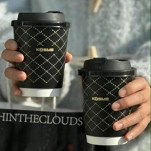 New Design Fashion Luxury Rhombus Checkered Double Wall Paper <b>Cups</b> Hot Milk Tea Coffee 16oz Paper <b>Cup</b> with Lids - Product Image 1