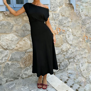 Hot <b>girl</b> sexy off-shoulder lace panel waist-hugging elegant fish tail <b>dress</b> pure color simple <b>long</b> <b>dress</b> - Product Image 5