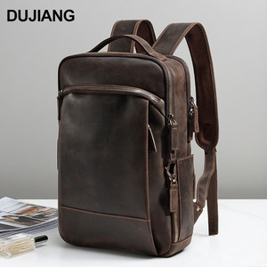 Dujiang Crazy Horse <b>Leather</b> <b>Backpack</b> Genuine <b>Leather</b> Men's Laptop Bag <b>Large</b> Capacity Outdoor Travel Bag Multifunctional <b>Backpack</b> - Product Image 1