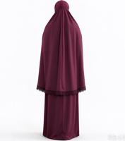 Ensemble de prière élégant personnalisé pour femmes, deux pièces, crêpe marron, bordure en dentelle, khimar abaya, OEM ODM, marque privée, vêtements de prière islamiques modestes