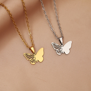 Collana Minimalista Elegante con Ciondolo a Farfalla Vuoto in Acciaio Inossidabile, Charm per Incisione Fai da Te - Product Image 2