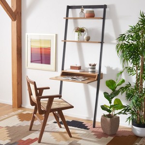 Wholesale Home Office <strong>Desk</strong> 3 Tier <strong>Shelves</strong> Storage Wooden Leaning Wall Mounted <strong>Ladder</strong> <strong>Desk</strong> With Bookshelf - Product Image 2