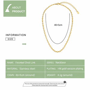 Collier à maillons ovales facettés en acier inoxydable plaqué or 14 carats sous vide, réglable 40+5 cm, sans pendentif - Product Image 2
