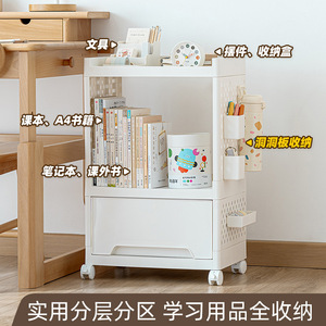Movable Multi Tier Shelf With Drawer And <b>Wheels</b> For Kids Room Storage Organizer Rectangle Minimalist Design Standing Type PP - Product Image 3