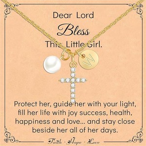 Collar con Inicial E y Perla Cruzada Miss Chipmunk, Cadena Deportiva <span class=keywords><strong>de</strong></span> Bambú, Chapado en Oro <span class=keywords><strong>de</strong></span> 14K, Joyería Infantil, Regalo para <span class=keywords><strong>Primera</strong></span> Comunión - Product Image 5