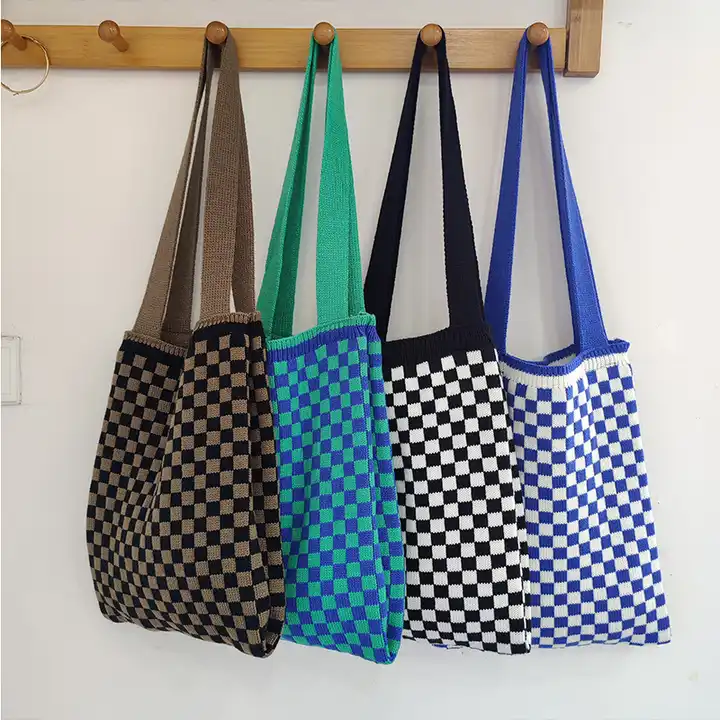 Checkerboard Tote Bag, Large Capacity Portable Shoulder Bag