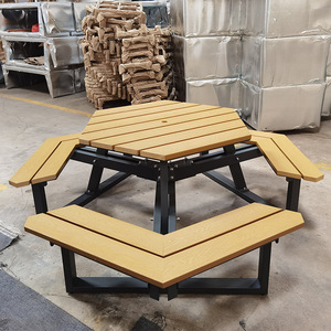 Hiện Đại 6 Chỗ Ngồi Bia Bàn Bàn Đặt Cho Ngoài Trời Patio Gỗ Nhựa <span class=keywords><strong>Composite</strong></span> Dã Ngoại Bảng Với Băng Ghế Dự Bị Ăn Uống Công Cộng Quảng Trường - Product Image 1