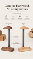 Support pour casque en bois massif, base en alliage d'aluminium, support pour casque de jeu en noyer noir pour bureau, organisateur de table