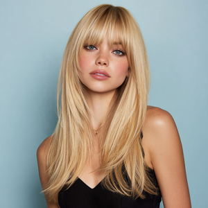 Peluca Afro Popular de Moda 360 con <span class=keywords><strong>Flequillo</strong></span> Completo, Peluca Larga y Lisa de Seda Resistente al Calor, Color Marrón, SM7828 - Product Image 3