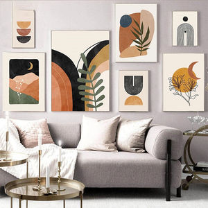 Pintura en lienzo de geometría abstracta, impresiones artísticas bohemias, imágenes de palmeras Monstera, póster de pared de sol y luna, decoración del hogar de mediados de siglo - Product Image 3