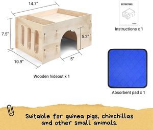 Casas para mascotas, escondite de conejillo de indias de madera con comedero de heno, alfombrilla absorbente, <span class=keywords><strong>Castillo</strong></span> de cabaña de ventana múltiple para <span class=keywords><strong>Chinchilla</strong></span>, conejo ENANO - Product Image 6