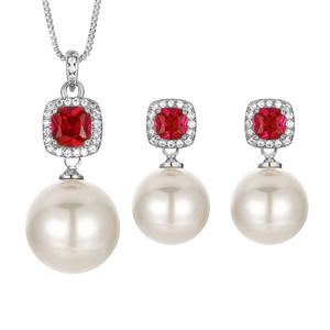 Fashion Eco-friendly Copper 14-12MM Zircon White Shell Pearl Bridal Pendant <b>Earrings</b> <b>Set</b> Jewelry <b>Set</b> for Timeless Wedding - Product Image 1