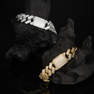 18K Vàng Mạ 14Mm 925 Sterling Silver 3 Hàng Thiết Lập Moissanite Iced Flap Khóa Cuba Liên Kết Chuỗi Vòng Đeo Tay Moissanite Đồ Trang Sức - Product Image 6