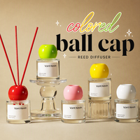 Diffuseur à bâtonnets en verre transparent 50 ml avec bouchon coloré et bâtonnets en rotin assortis, parfum personnalisé OEM pour la décoration de la maison et de la chambre