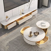 Meuble TV et table basse en MDF marbré, style nordique moderne, avec plateau en roche, pour salon