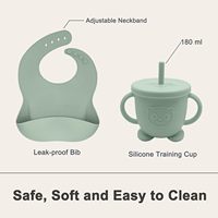 Ensemble de 8 ustensiles de repas en silicone pour bébé, assiette, bol, tasse, bavoir, cuillère et fourchette, ensemble d'alimentation en silicone pour bébés et enfants