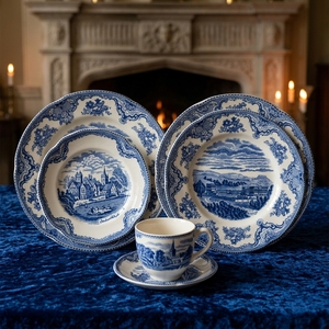 Service <span class=keywords><strong>de</strong></span> vaisselle en céramique bleue à prix réduit pour le château d'Angleterre <span class=keywords><strong>ancienne</strong></span> - Product Image 1