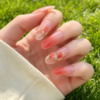 Faux ongles à presser rose ombré, longs, forme amande, réutilisables, 24 pièces