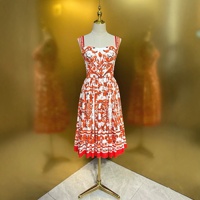 Robe décontractée OUDINA élégante et tendance, sans manches, col halter, style vintage, en mélange coton-polyester, imprimé floral, coupe trapèze, longueur thé
