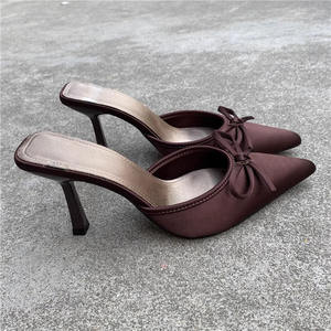 Carladies bayanlar saten kurdele slayt terlik kadınlar için kapalı Toe ile yeni moda sivri Stiletto topuklu sandalet - Product Image 5