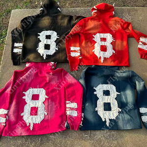 Bord coupe broderie Patchwork sweat hommes épaules tombantes blanc pull à capuche <span class=keywords><strong>coréen</strong></span> 600Gsm étranger choses à capuche - Product Image 2