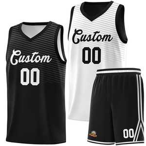 Maillot de basket-ball personnalisé noir et blanc avec motif de coupe sur la poitrine, double face, uniforme sportif - Product Image 1