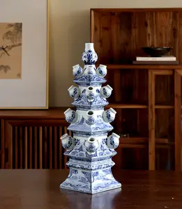 Традиционная синяя и белая китайская пагода тюльпан ваза для домашнего декора