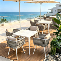 Ensemble de table et chaises en aluminium avec corde tissée en PE, résistant à l'eau, pour l'intérieur et l'extérieur, fabriqué par Sunway Factory, pour restaurant, café, hôtel