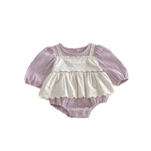 Combinaison décontractée en coton pour bébé fille, printemps, dentelle douce, patchwork, une pièce, respirante, <span class=keywords><strong>anti</strong></span>-<span class=keywords><strong>rides</strong></span>, pour bébé de cent jours, body - Product Image 1
