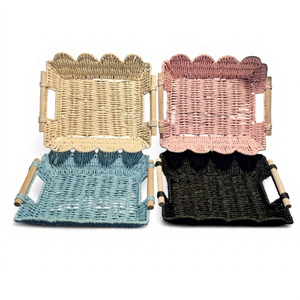 Best Selling Recyclable Wicker Serving Tray Straw Paper Rope Laundry Basket Handicraft Storage Tray Direct Wholesale Vietnam - Product Image 1