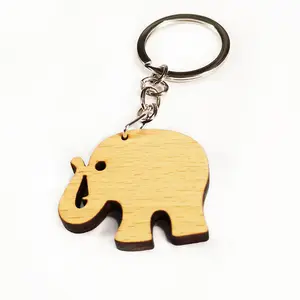 LLavero de madera con diseño personalizado, Logo grabado con láser, nombre en blanco, elefante