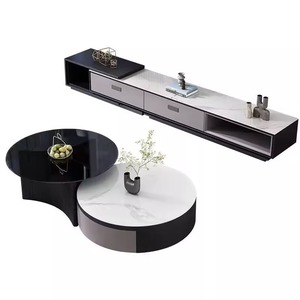 Mesa de Centro Creativa de Estilo InS, Moderna y de Lujo Ligero, con Tapa Redonda de Mármol y Marco de Madera, para Sala de Estar y Bar en Casa - Product Image 3