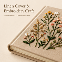 Carnet à couverture rigide en lin brodé sur mesure, motif botanique de fleurs sauvages beiges, broderie artisanale, couverture rigide, OEM ODM en gros