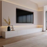 Mueble de TV y Mesa de Centro Ultra Largos de Diseño Moderno Minimalista en Negro para Dormitorio y Sala de Estar, Inspirado en Paneles de Roca